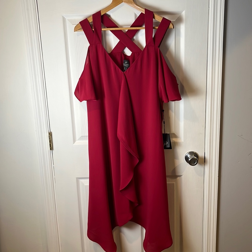 Adrianna Papell | Women's Dress New Size 14 Red Sleeveless Cold Shoulder Holiday